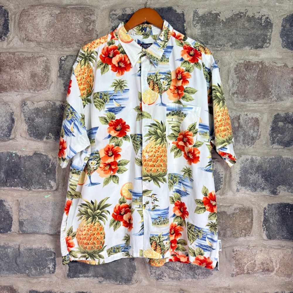 VTG Chaps Ralph Lauren Golf Mens XXL Tropical Pineapple Hibiscus Hawaiian Shirt